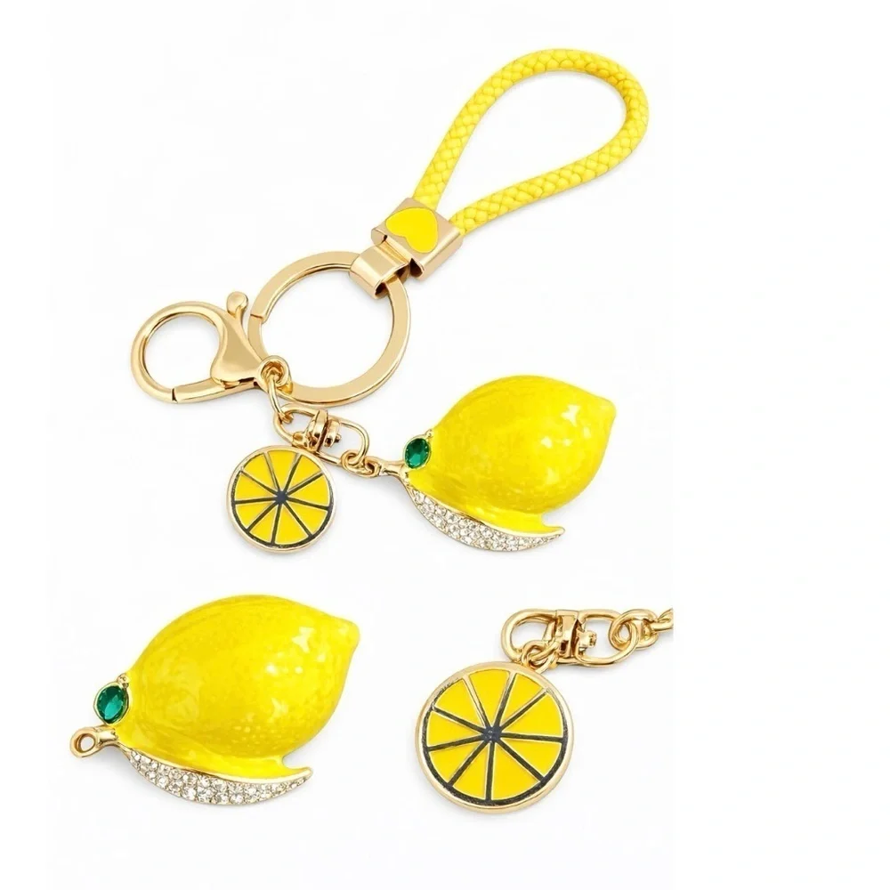 Yellow Lemon Keychain with Gold Accents